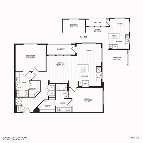 Floor plan for 2 beds, 2 baths, 1211 sqft